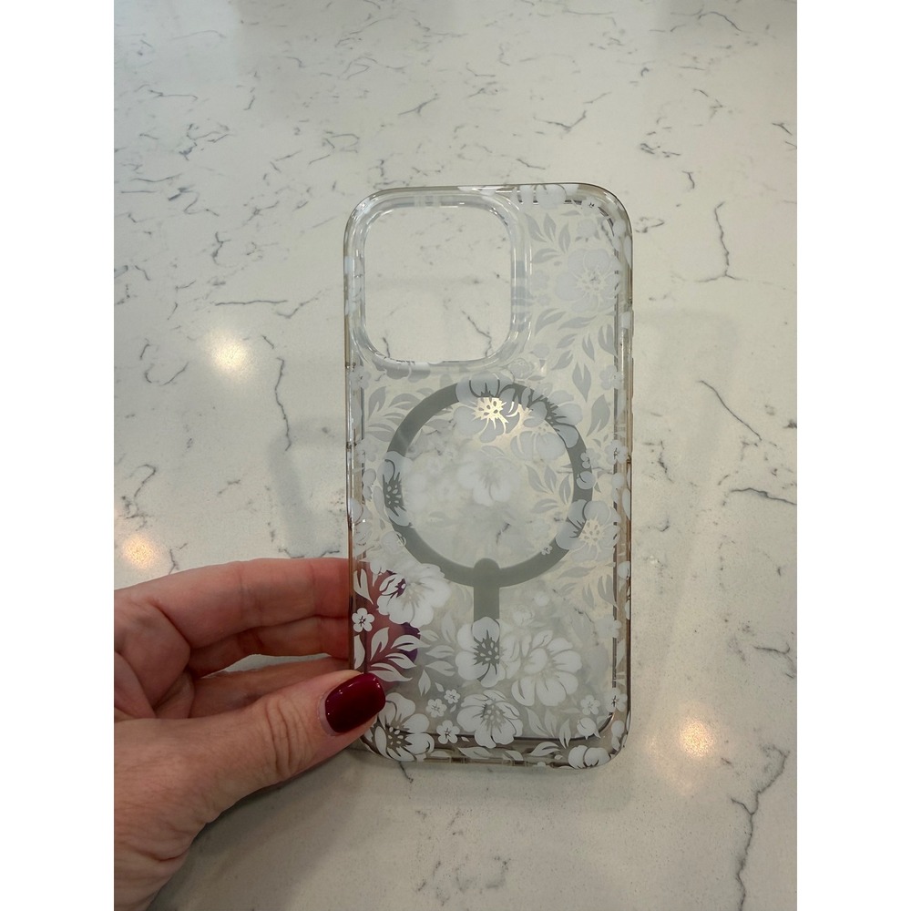 ZAGG Gear4 iPhone 15 Pro Max Case Clear White Floral MagSafe Compatible